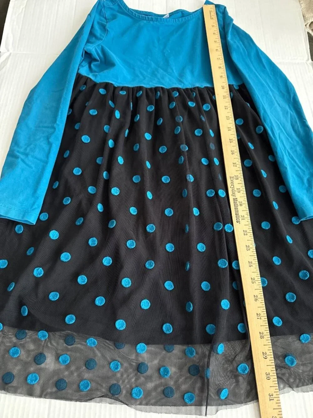 Hanna Andersson blue and black polka-dotted long-sleeve tutu dress Sz 150 Sz 12